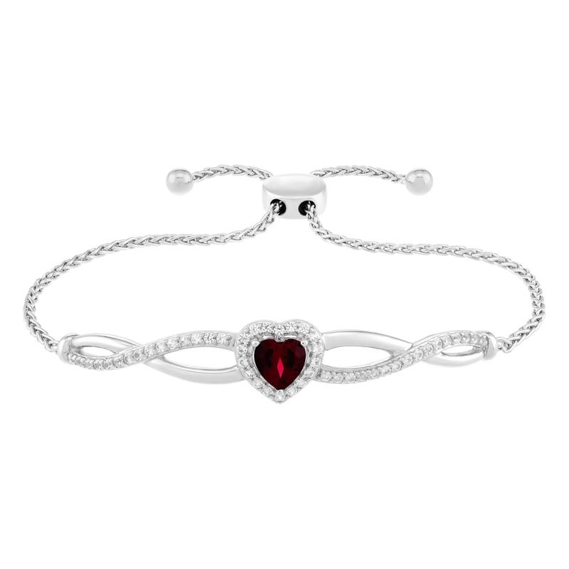 Lab-Created Ruby and Lab-Created White Sapphire Heart Infinity Bolo Bracelet in Sterling Silver – Image 1 of 2