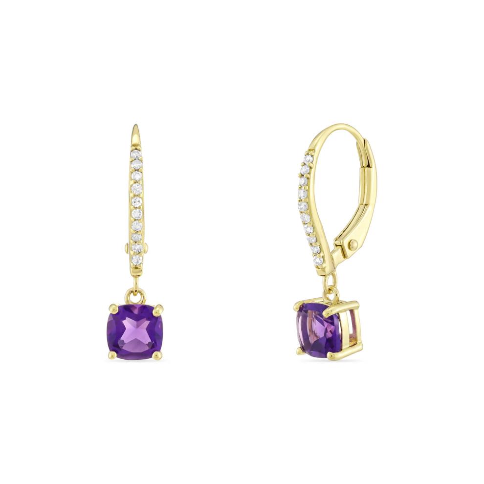 Amethyst and Diamond Drop Earrings in 10K Yellow Gold (1/10 ct. tw.) – Image 1 of 2