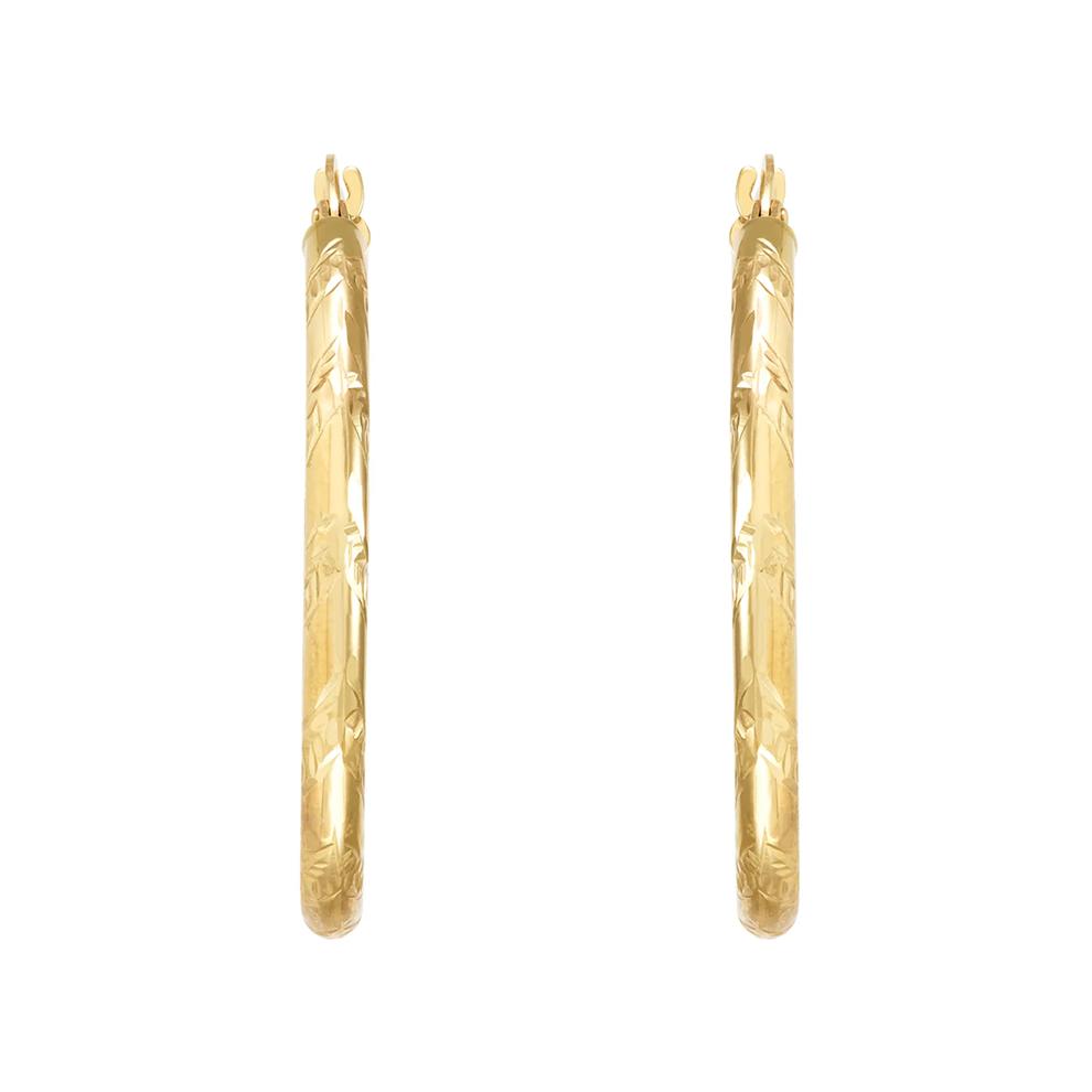 Polished Chevron-Cut Tube Hoop Earrings in 10K Yellow Gold, 35MM – Image 3 of 3