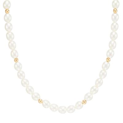 Pearl and Gold Beaded Necklace in 14K Yellow Gold