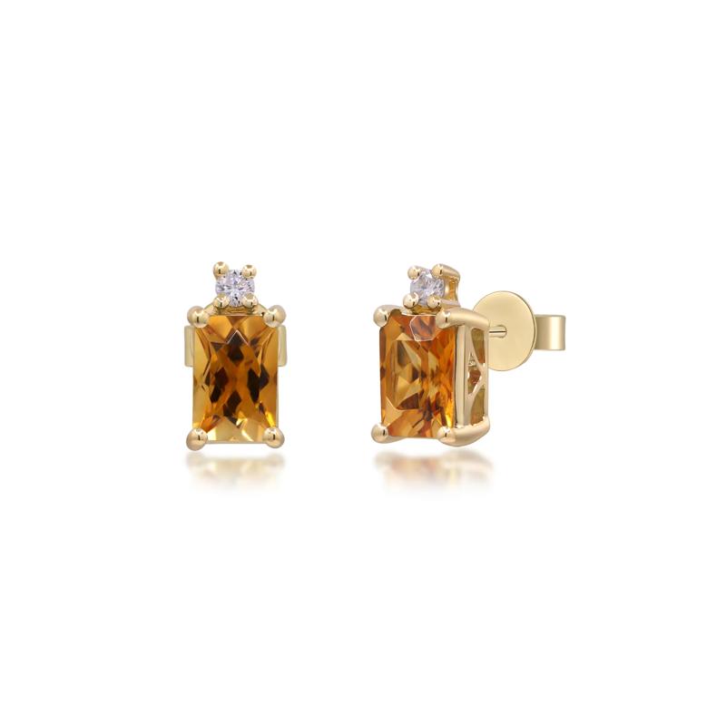 Citrine and Diamond Accent Earrings in 10K Yellow Gold – Image 1 of 3