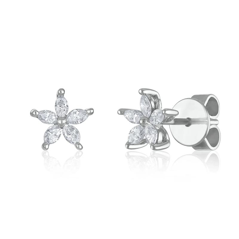 Marquise-Cut Diamond Flower Stud Earrings in 18K White Gold (3/8 ct. tw.) – Image 1 of 1
