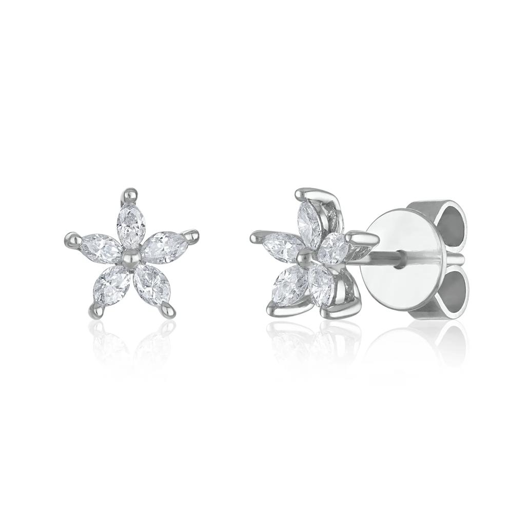 Marquise-Cut Diamond Flower Stud Earrings in 18K White Gold (3/8 ct. tw.) – Image 1 of 1