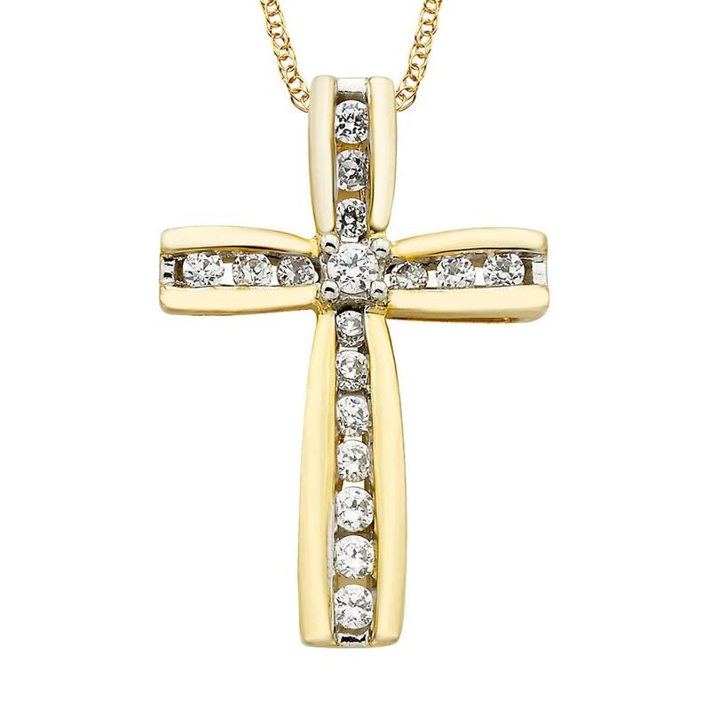 1/4 ct. tw. Diamond Cross Pendant in 10K Yellow Gold – Image 1 of 1