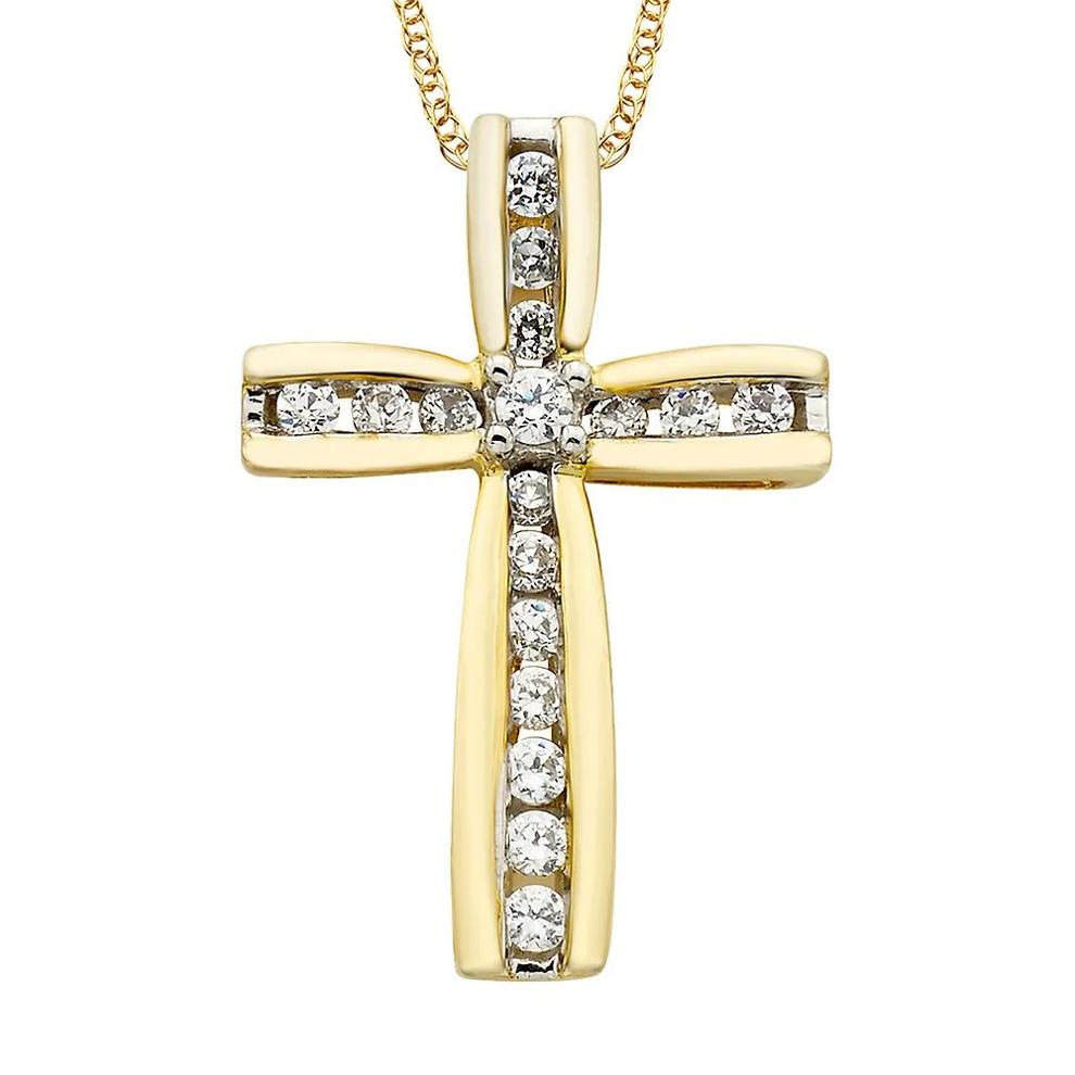1/4 ct. tw. Diamond Cross Pendant in 10K Yellow Gold – Image 1 of 1