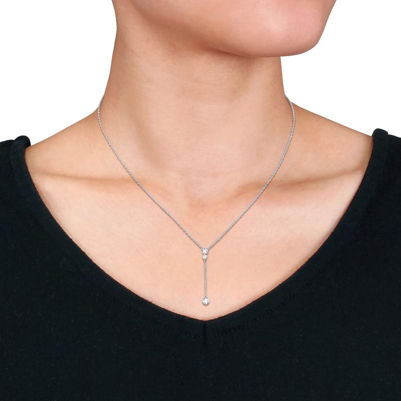 Lab-Created Moissanite Y Drop Necklace in Sterling Silver – Image 5 of 6