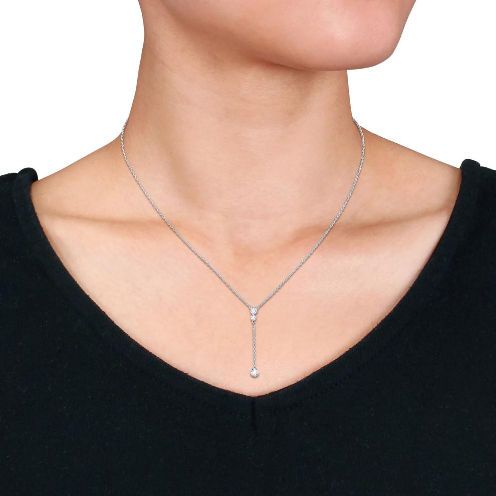 Lab-Created Moissanite Y Drop Necklace in Sterling Silver – Image 5 of 6
