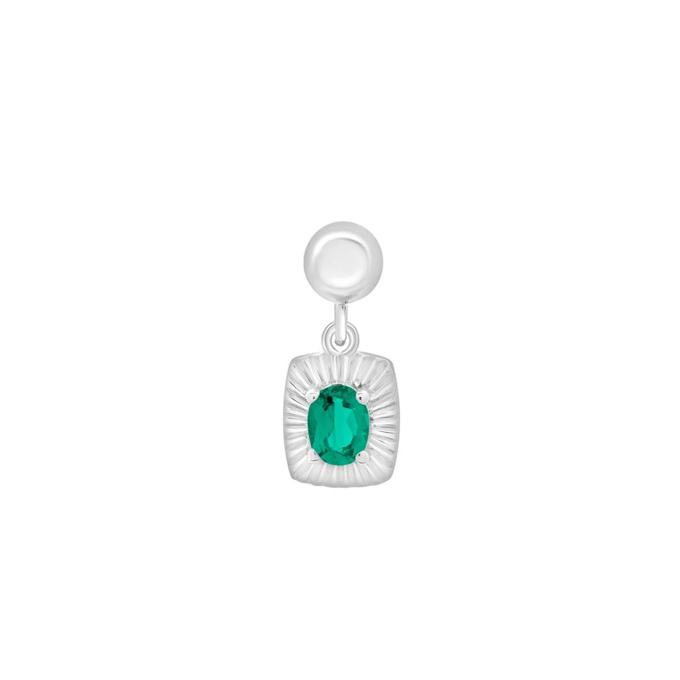 Lab-Created Emerald Medallion Birthstone Bead Charm in Sterling Silver – Image 1 of 3
