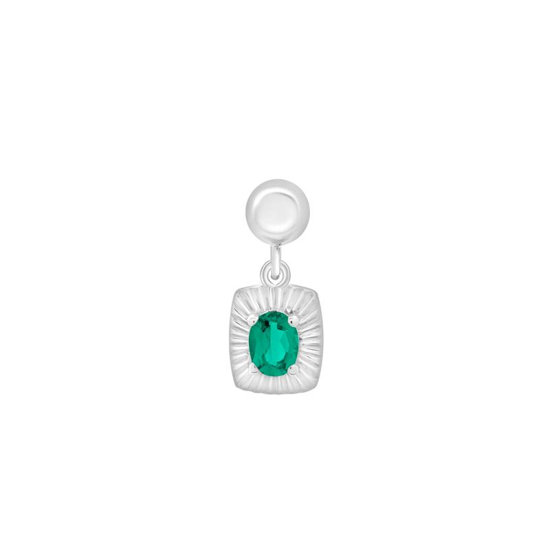 Lab-Created Emerald Medallion Birthstone Bead Charm in Sterling Silver – Image 1 of 3