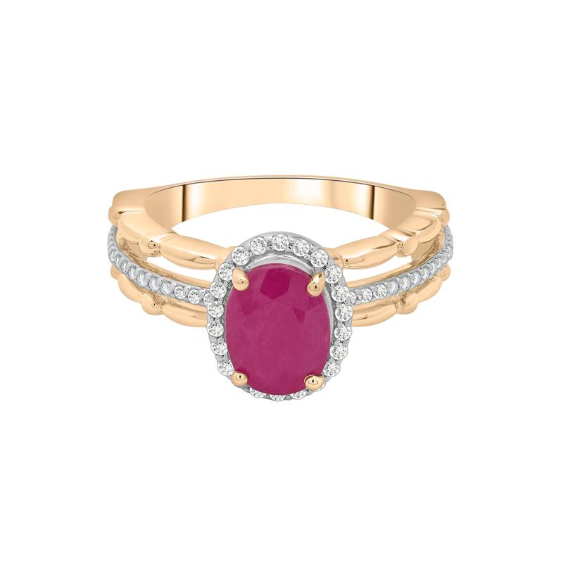 Ruby Oval &amp; Diamond Ring in 14K Yellow Gold &#40;1/5 ct. tw.&#41; – Image 1 of 5