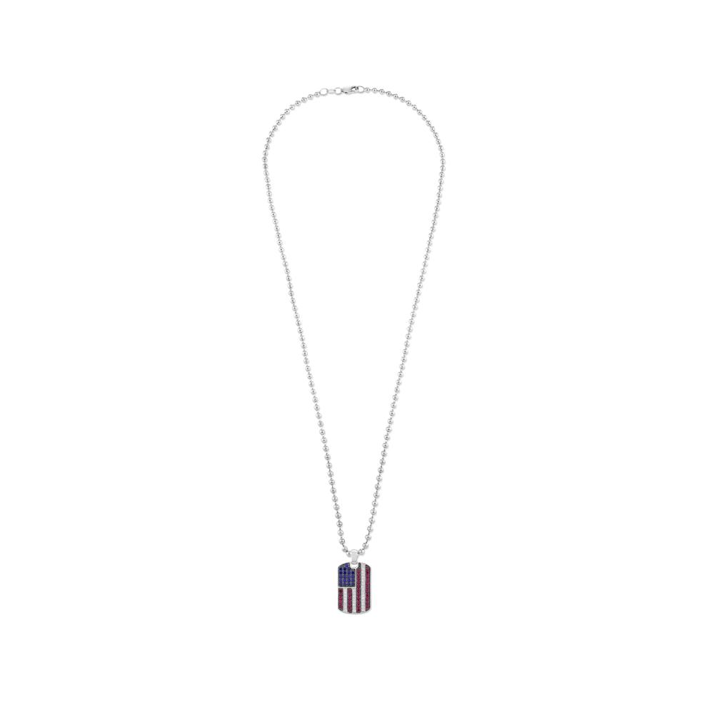Lab-Created Blue Sapphire, Lab-Created Ruby &amp; Lab-Created White Sapphire American Flag Dog Tag Pendant Necklace in Sterling Silver – Image 3 of 4
