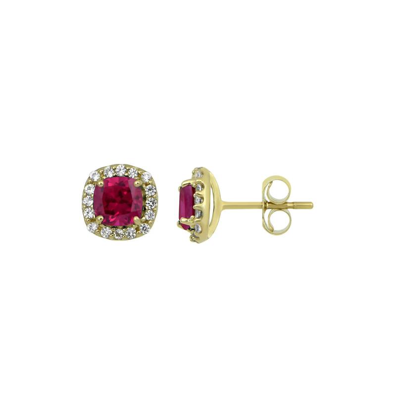 Lab Created Ruby &amp; White Sapphire Stud Earrings in 10K Yellow Gold – Image 1 of 1