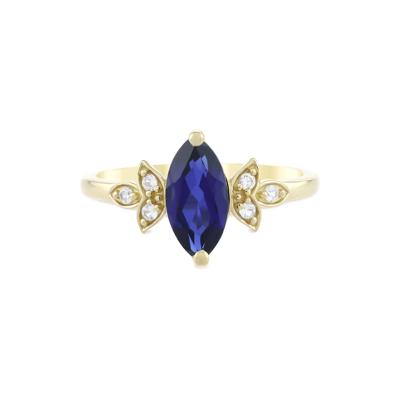Lab-Created Blue Sapphire & Lab-Created White Sapphire Ring in 10K Yellow Gold