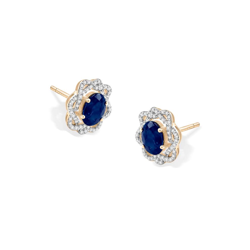 Blue Sapphire &amp; Diamond Halo Stud Earrings in 10K Yellow Gold (1/4 ct. tw.) – Image 1 of 2