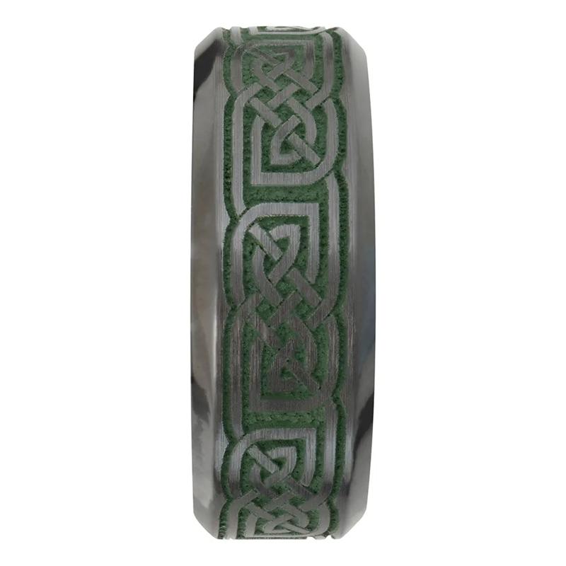 Men&rsquo;s Celtic Wedding Band with Green Cerakote in Black Zirconium, 8mm – Image 3 of 3