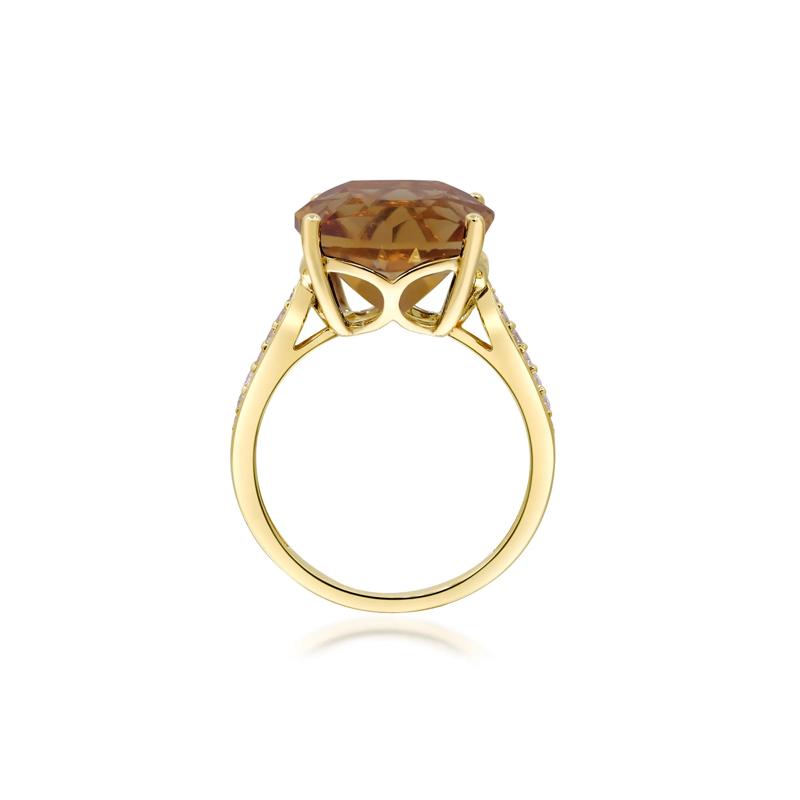 Citrine &amp; Diamond Cocktail Ring in 10K Yellow Gold &#40;1/8 ct. tw.&#41; – Image 2 of 4
