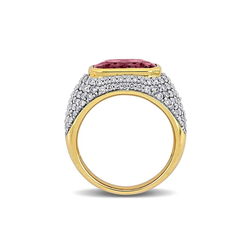 Pink Tourmaline &amp; Diamond Signet Ring in 14K Yellow Gold (1 1/3 ct. tw.) – Image 2 of 7