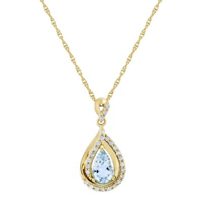 Pear-Shaped Aquamarine & Diamond Pendant in 10K Yellow Gold (1/5 ct. tw.)