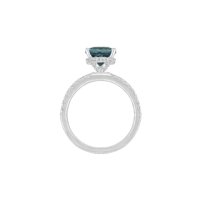 Round London Blue Topaz Ring with Diamond Band in 14K White Gold &#40;1/3 ct. tw.&#41; – Image 2 of 3