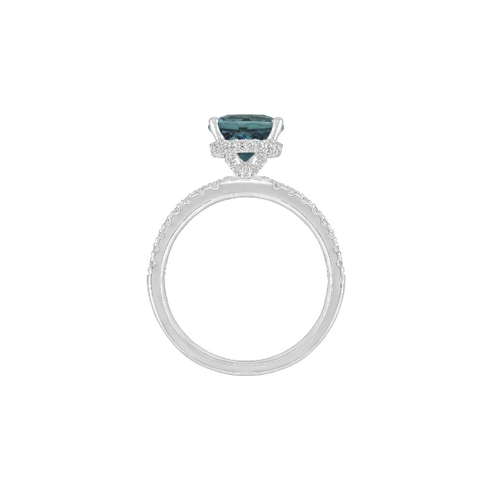 Round London Blue Topaz Ring with Diamond Band in 14K White Gold (1/3 ct. tw.) – Image 2 of 3