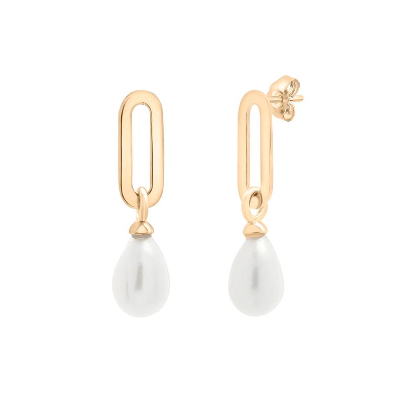 Freshwater Cultured Pearl Paperclip Drop Earrings in 10K Yellow Gold – Image 1 of 1