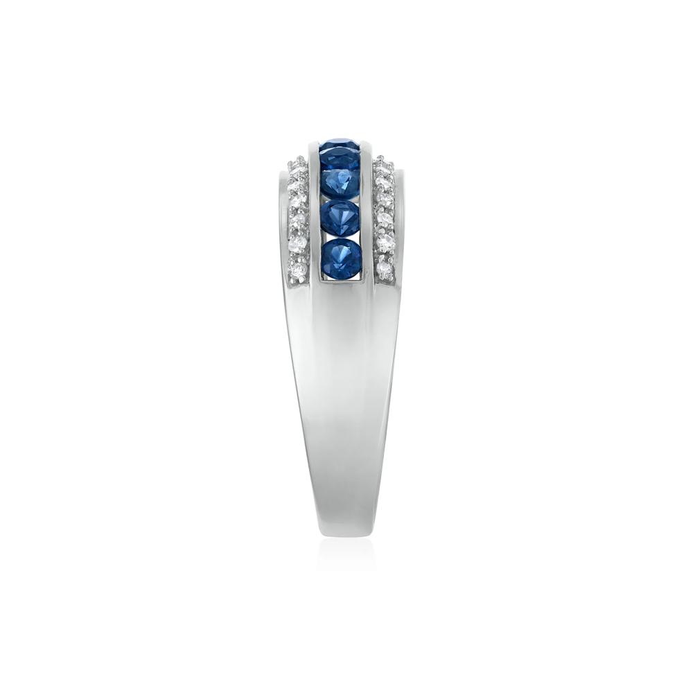Blue Sapphire and Diamond Band in 10K White Gold (1/7 ct. tw.) – Image 3 of 3