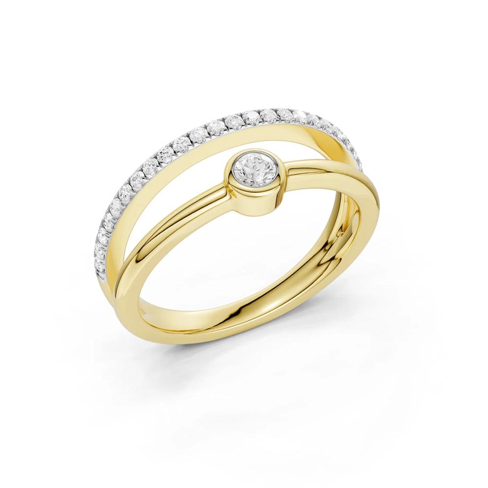 Diamond Round Double Layer Bezel-Set Ring in 10K Yellow Gold (1/4 ct. tw.) – Image 2 of 4
