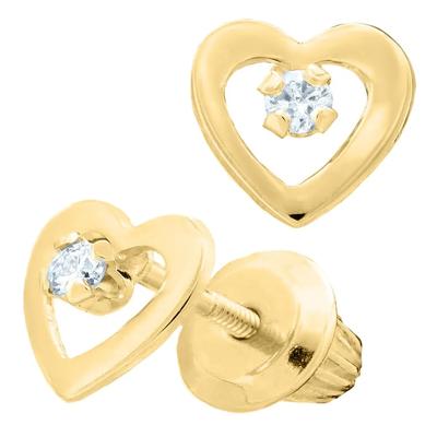 Children's Diamond Heart Earrings in 14K Yellow Gold