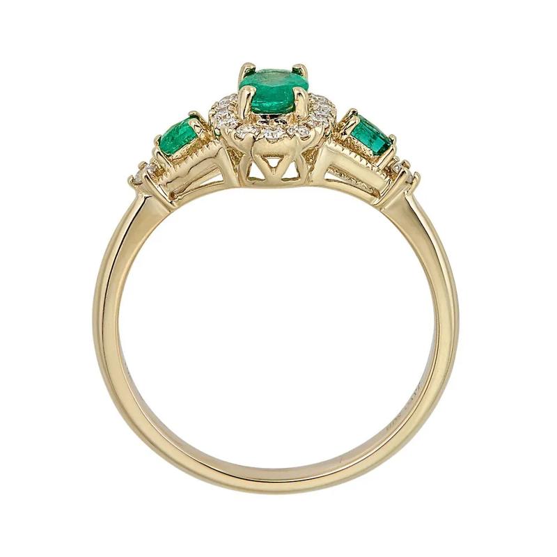 Emerald &amp; 1/7 ct. tw. Diamond Ring in 10K Yellow Gold – Image 2 of 3