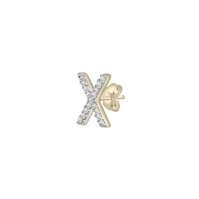 Single-Letter Stud Earring &ldquo;X&rdquo; with Diamond Accents in 10K Yellow Gold  – Image 2 of 2