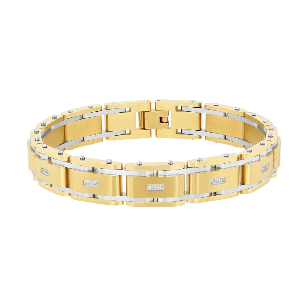 Men's Diamond Bracelet in Yellow Gold-Tone Ion-Plated Stainless Steel, 8.5" (1/10 ct. tw.) – Image 1 of 3