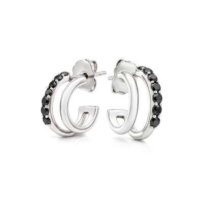 Black Diamond Double Row Huggie Hoop Earrings in Sterling Silver (1/5 ct. tw.)