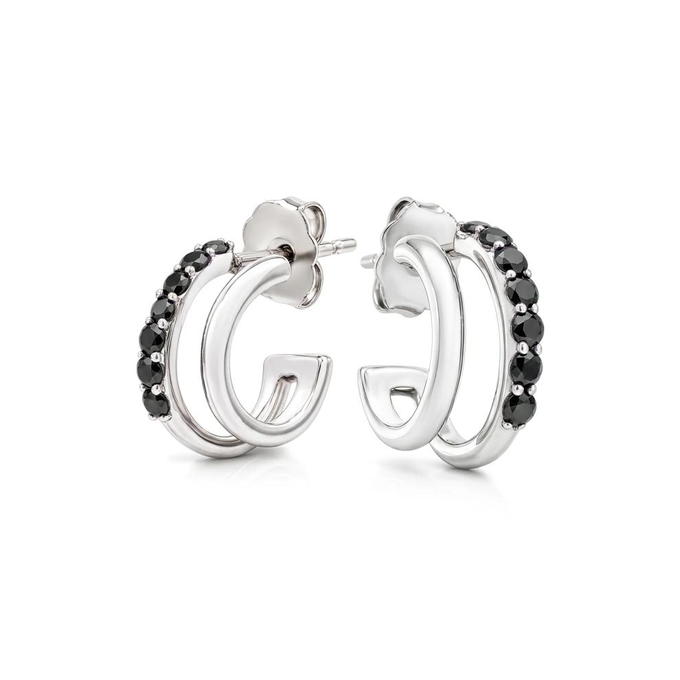 Black Diamond Double Row Huggie Hoop Earrings in Sterling Silver (1/5 ct. tw.) – Image 1 of 2