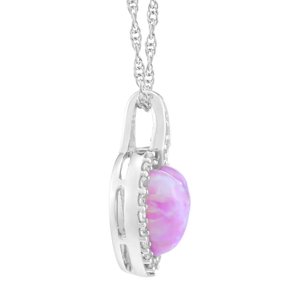 Lab-Created Pink Opal &amp; Lab-Created White Sapphire Halo Heart Pendant in Sterling Silver – Image 2 of 3