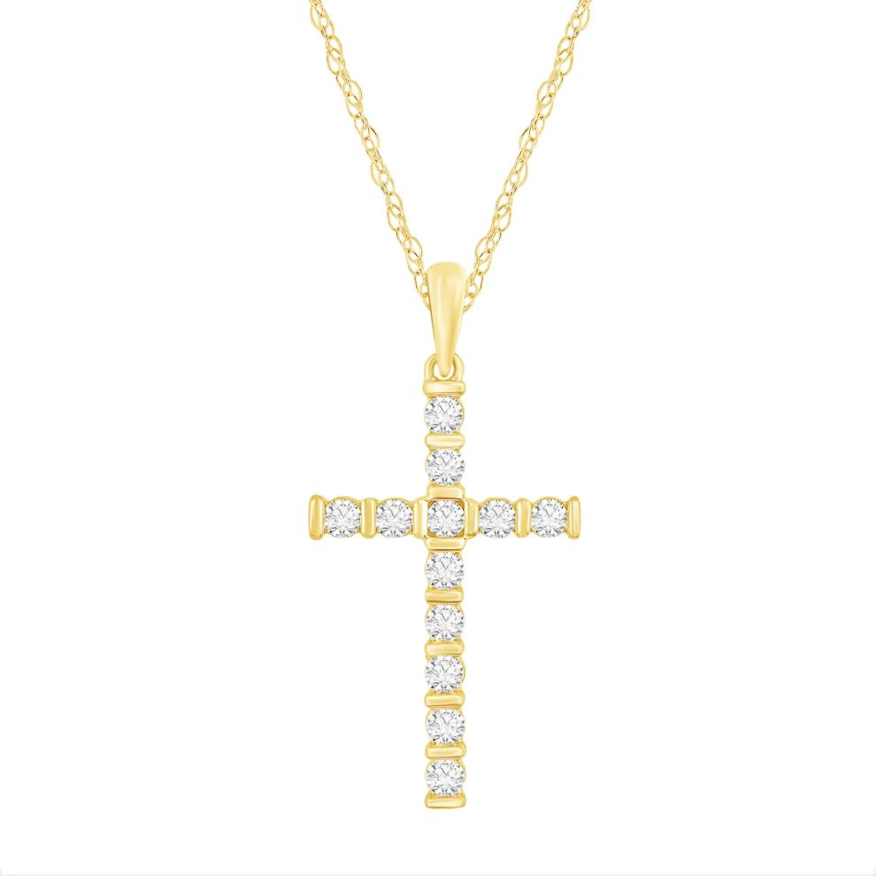 Diamond Cross Pendant Necklace in 10K Yellow Gold (1/2 ct. tw.) – Image 1 of 3