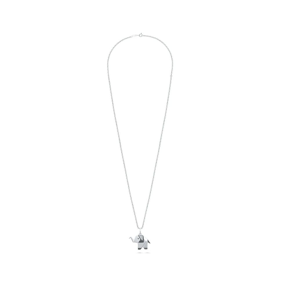 Black Diamond Accent Origami Elephant Pendant Necklace in Black Rhodium Sterling Silver – Image 3 of 4