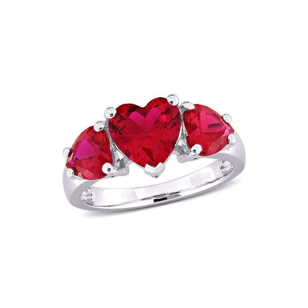 Lab-Created Ruby Heart Ring in Sterling Silver – Image 4 of 6