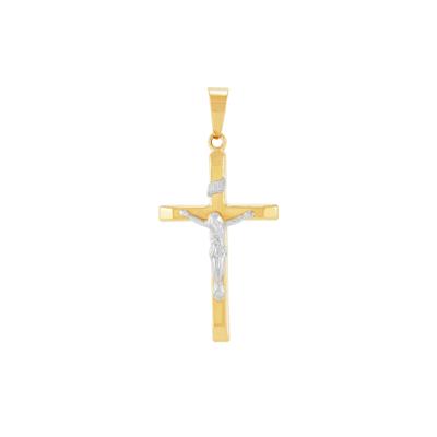Knife-Edge Crucifix Charm in 14K White & Yellow Gold