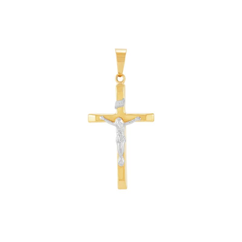 Knife-Edge Crucifix Charm in 14K White &amp; Yellow Gold – Image 1 of 2