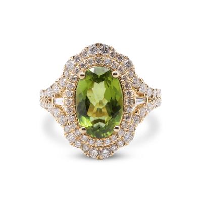 Oval Peridot & Diamond Halo Ring in 14K Yellow Gold (1 ct. tw.)