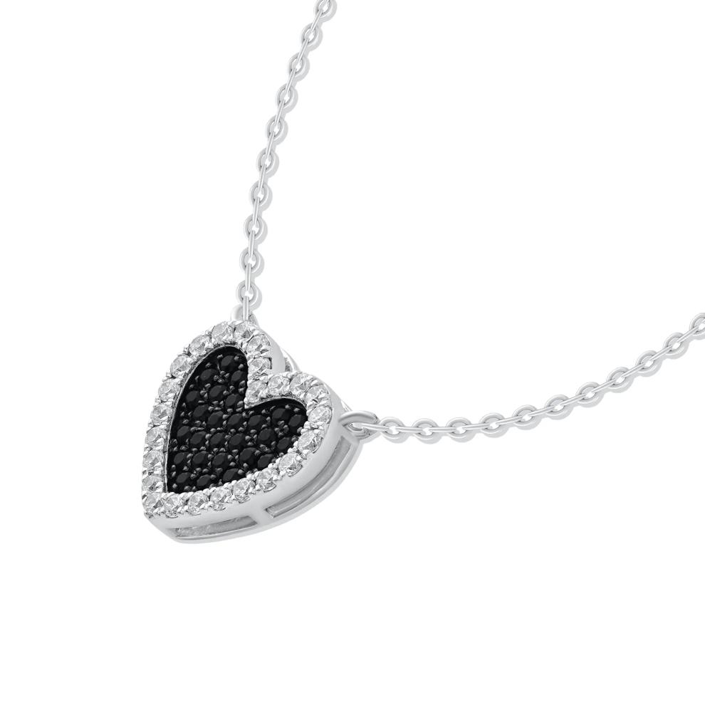 Black &amp; White Diamond Heart Pendant Necklace in Sterling Silver (3/8 ct. tw.) – Image 4 of 4