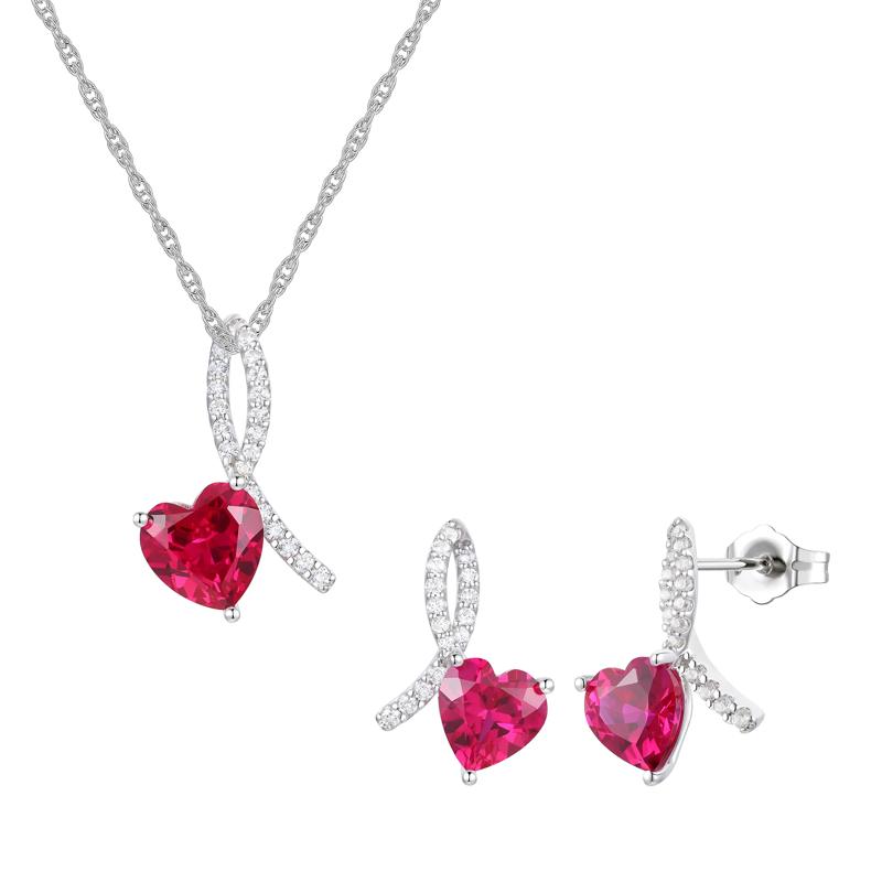 Heart-Shaped Lab-Created Ruby and Lab-Created White Sapphire Box Set in Sterling Silver – Image 1 of 5
