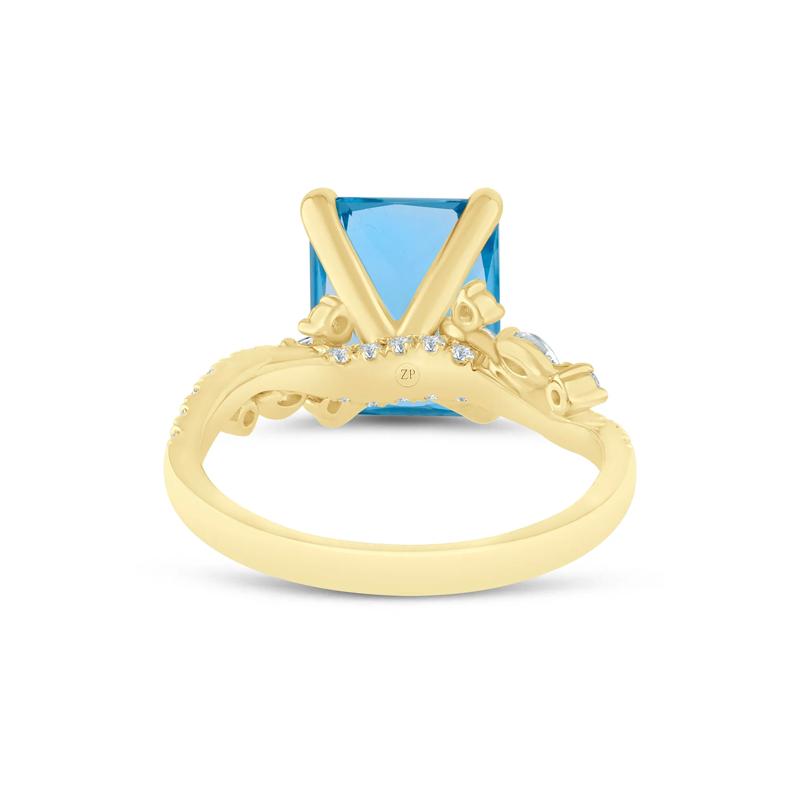 Swiss Blue Topaz and Lab Grown Diamond Engagement Ring in 14K Yellow Gold &#40;3/8 ct. tw.&#41; – Image 4 of 4