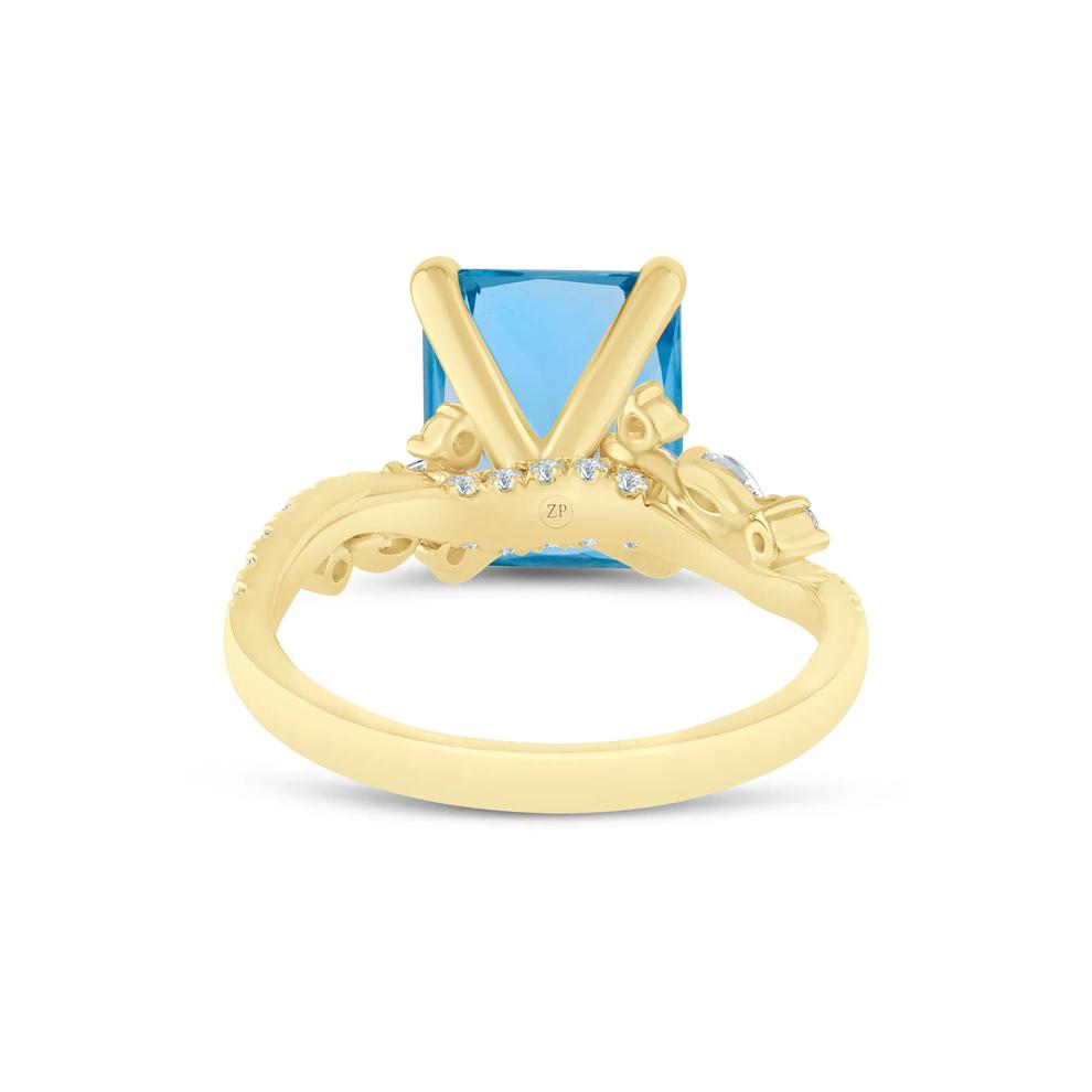 Swiss Blue Topaz and Lab Grown Diamond Engagement Ring in 14K Yellow Gold (3/8 ct. tw.) – Image 4 of 4