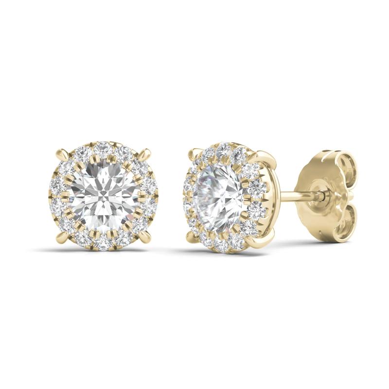 Lab Grown Diamond Round Halo Earrings in 14K Yellow Gold &#40;1 ct. tw.&#41; – Image 1 of 1