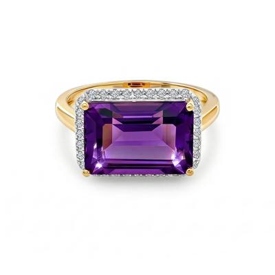 Amethyst & Diamond Halo Ring in 10K Yellow Gold (1/10 ct. tw.)