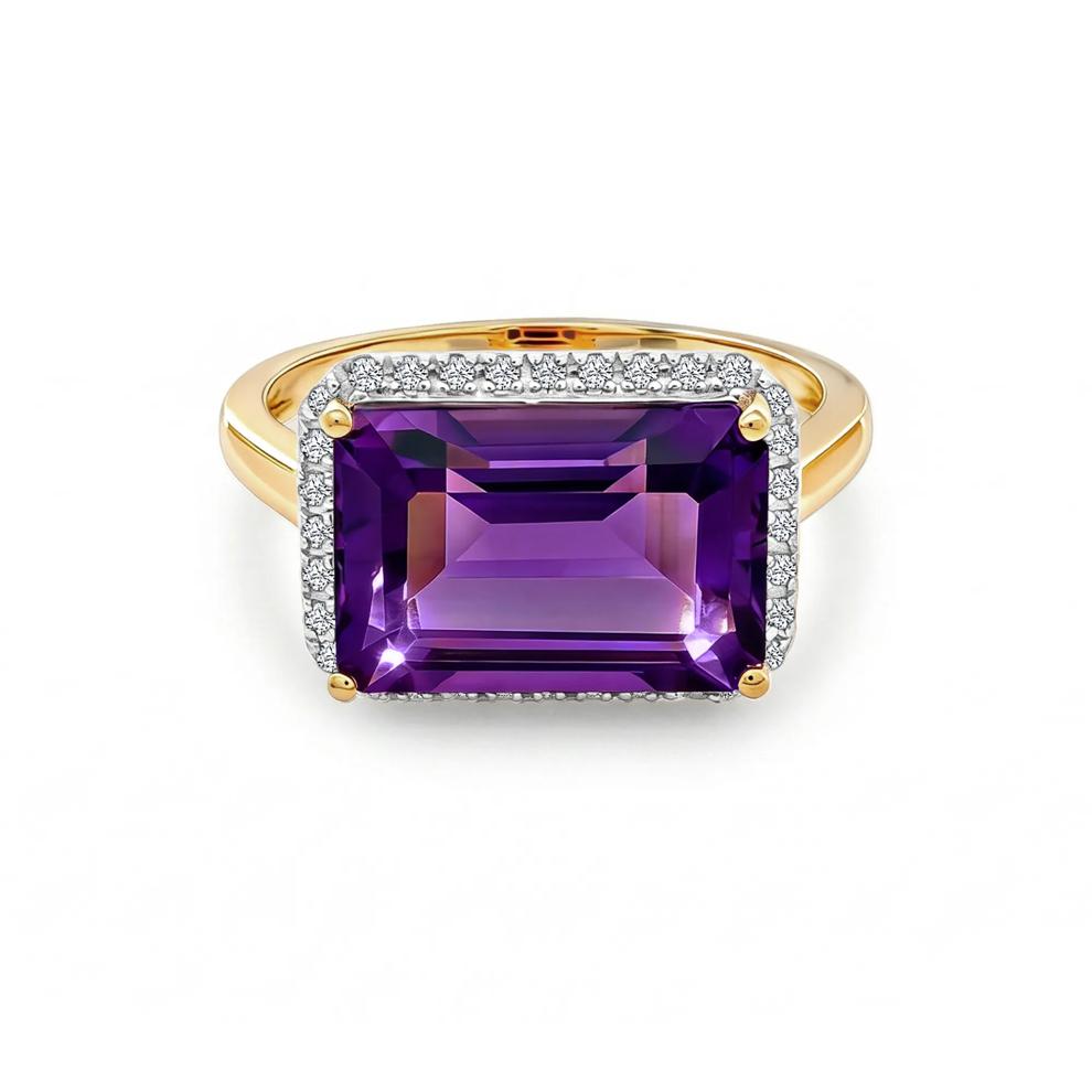 Amethyst &amp; Diamond Halo Ring in 10K Yellow Gold (1/10 ct. tw.) – Image 1 of 4