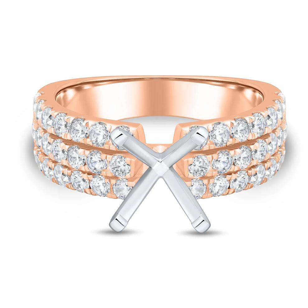 Lab Grown Diamond Triple Row Semi-Mount Engagement Ring in 14K Rose &amp; White Gold (1 1/4 ct. tw.) (Setting Only) – Image 1 of 6