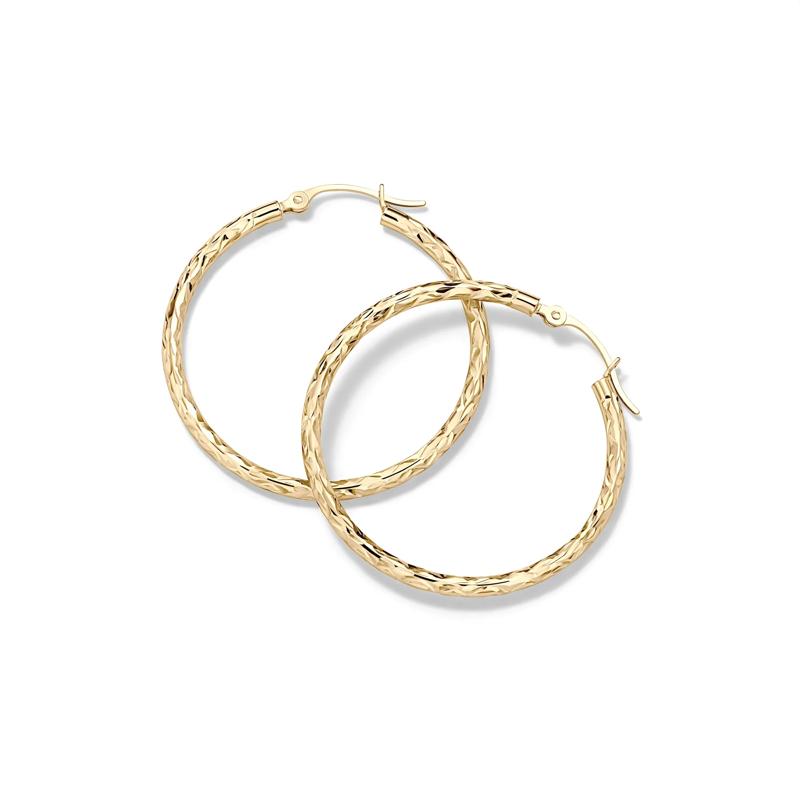 Diamond Cut Hoop Earrings in 14K Yellow Gold – Image 2 of 3