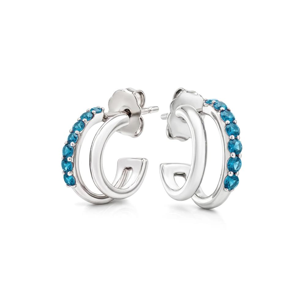 London Blue Topaz Double Row Huggie Hoop Earrings in Sterling Silver – Image 1 of 2